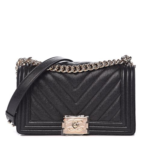 CHANEL Caviar Chevron Quilted Medium Boy Flap Black